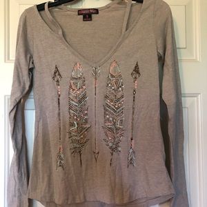 Grey Small Rock&Roll Cowgirl Long Sleeve Shirt